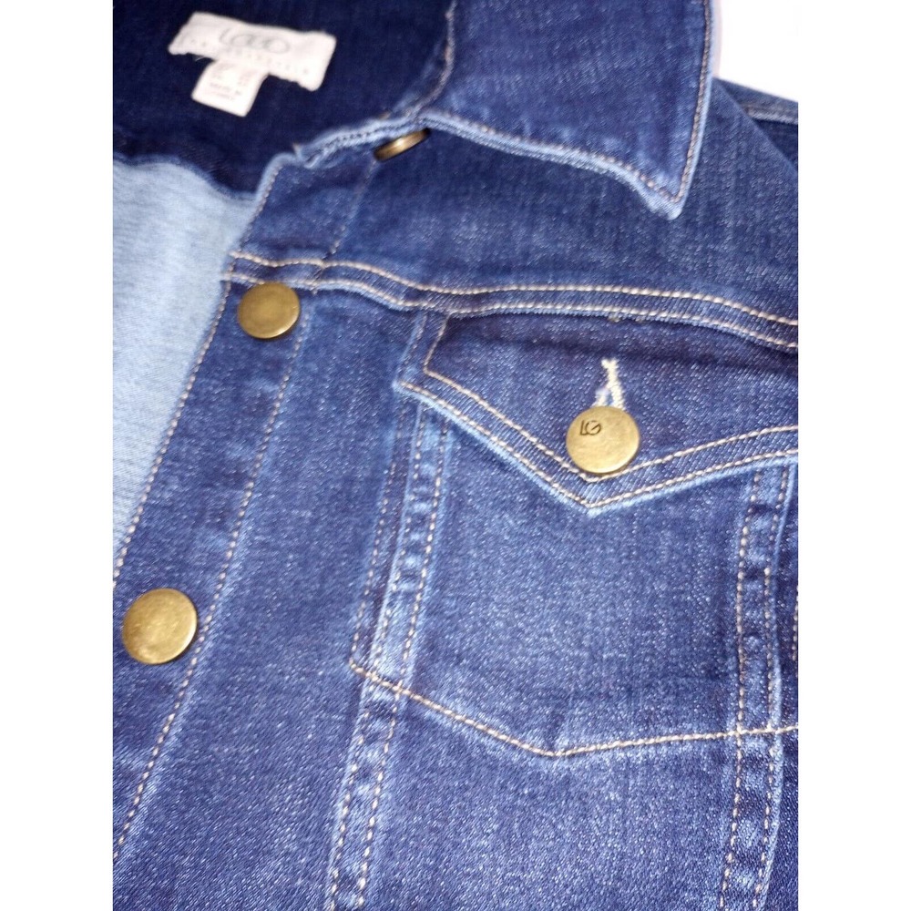 LOGO Lori Goldstein Women's 6 Denim Jacket Dark Wash Jean manufactured Raw Hem - Picture 6 of 10